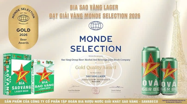 Bia Sao Vàng Lager được vinh danh tại giải thưởng chất lượng quốc tế 2026