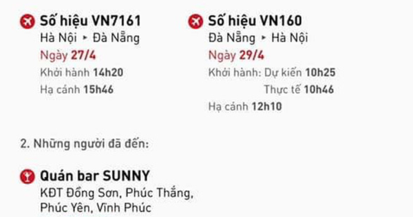 Bộ Y tế khẩn tìm hành khách 2 chuyến bay Hà Nội - Đà Nẵng và người đến quán bar Sunny