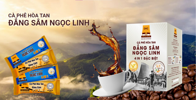 Sản phẩm cà phê hòa tan Đẳng sâm Ngọc Linh 4in1 đặc biệt của Cà phê Đắk Hà.