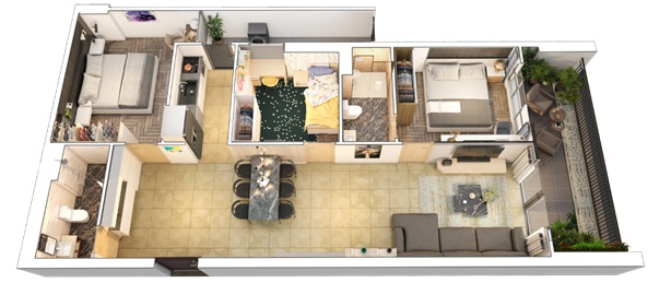 Mặt bằng căn hộ 3PN Zen Tower – Feliz Homes Mặt bằng căn hộ 3PN Zen Tower – Feliz Homes