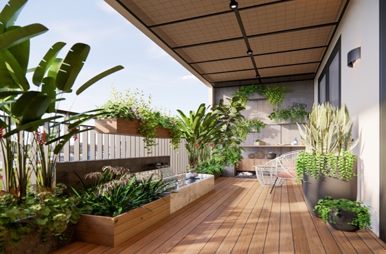 Ban công căn hộ 114m2 – Khu vườn trên cao rộng gần 17m2 Ban công căn hộ 114m2 – Khu vườn trên cao rộng gần 17m2