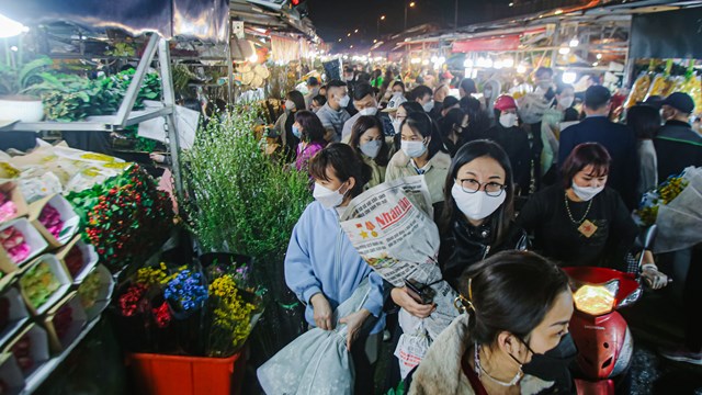 Chợ hoa đêm lớn nhất Hà Nội 'nghẹt thở' dịp cận Tết