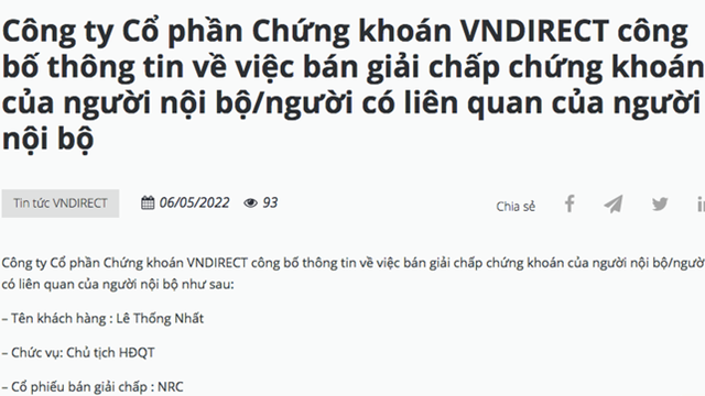 Chủ tịch Tập đoàn Danh Khôi (NRC) bị VNDIRECT 'call margin”