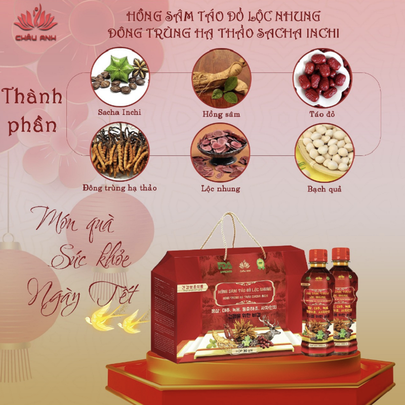 Nước uống Hồng sâm táo đỏ lộc nhung đông trùng hạ thảo Sacha inchi Nước uống Hồng sâm táo đỏ lộc nhung đông trùng hạ thảo Sacha inchi