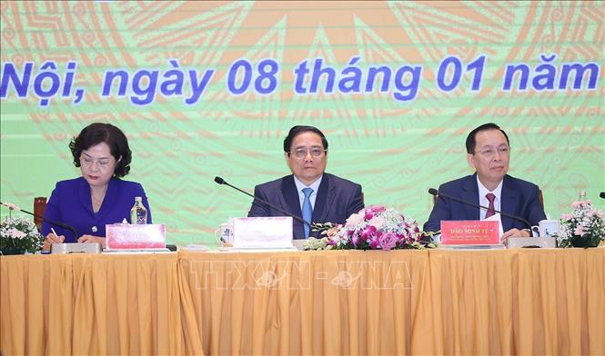Thủ tướng Phạm Minh Chính dự Hội nghị triển khai nhiệm vụ ngành Ngân hàng. Ảnh: Dương Giang/TTXVN