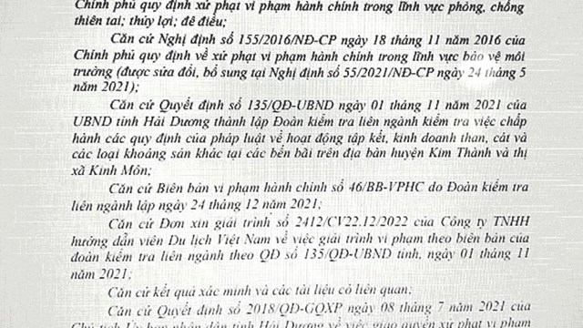 Hải Dương: Công ty Hướng dẫn viên du lịch Việt Nam bị xử phạt 320 triệu đồng