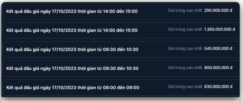 Bảng kết quả phiên đấu giá biển số xe ngày 17/10/2023