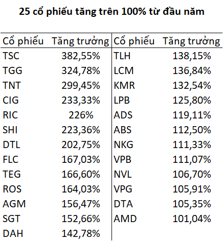 Hàng chục cổ phiếu tăng bằng lần từ đầu năm 2021 - Ảnh 1. Hàng chục cổ phiếu tăng bằng lần từ đầu năm 2021 - Ảnh 1.