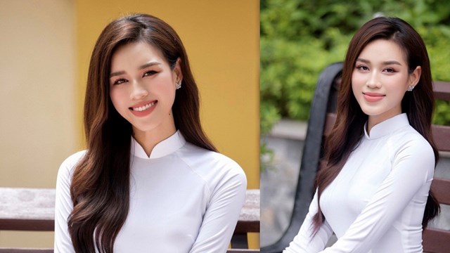 Hoa hậu Đỗ Thị Hà diện áo dài trắng, khoe nhan sắc trong veo