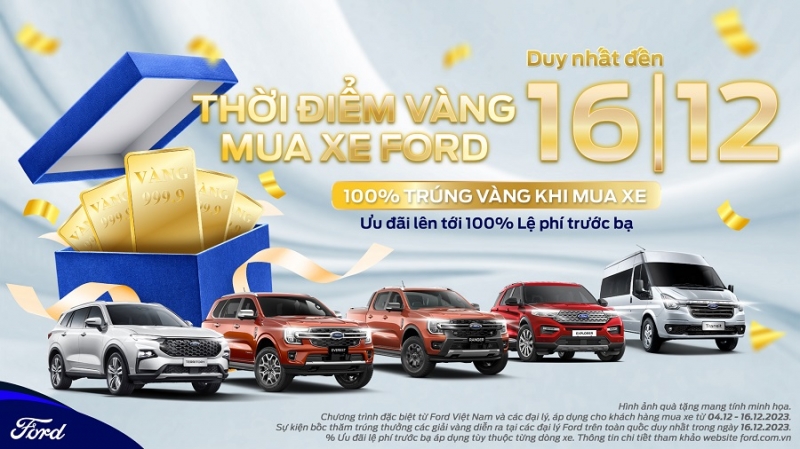 Ford Việt Nam: Ưu đãi lên đến 100% lệ phí trước bạ áp dụng cho khách mua xe trước 25/12/2023
