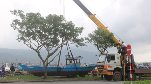 Ngư dân Đà Nẵng hối hả thuê xe cẩu đưa thuyền đi tránh bão số 9 - Ảnh 11.