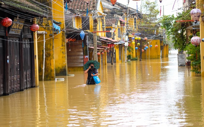 Người Hội An chèo bằng ghe thuyền chở du khách đi dạo giữa nước lũ - ảnh 10