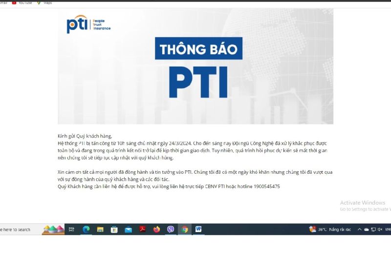 PTI có thông báo tương tự VNDIRECT và đến đầu giờ chiều 25.3 vẫn chưa khắc phục được ẢNH CHỤP MÀN HÌNH