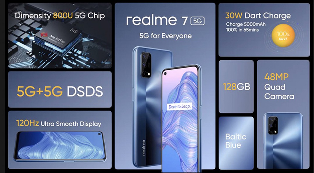 Realme 7 5G ra mắt với chip Dimensity 800U, màn hình LCD 120Hz