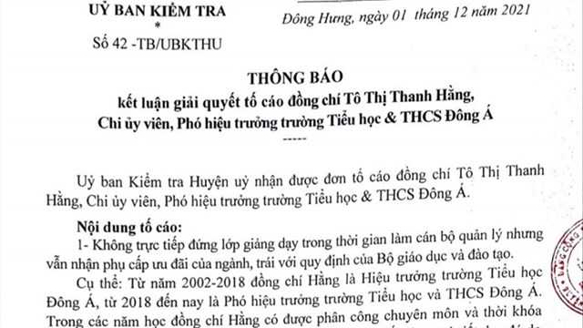 Thái Bình: Cảnh cáo 2 Phó Hiệu trưởng ‘lèm nhèm’ việc đứng lớp