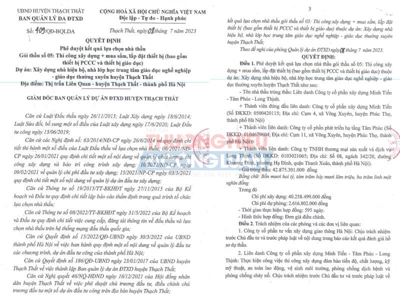 Công ty Tâm Phúc cũng là nhà thầu quen mặt tại các dự án của Ban QLDA Đầu tư xây dựng huyện Thạch Thất với hàng loạt gói thầu trị giá hàng trăm tỷ đồng Công ty Tâm Phúc cũng là nhà thầu quen mặt tại các dự án của Ban QLDA Đầu tư xây dựng huyện Thạch Thất với hàng loạt gói thầu trị giá hàng trăm tỷ đồng