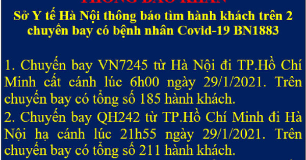 Thông báo khẩn tìm người trên 2 chuyến bay có ca bệnh COVID-19