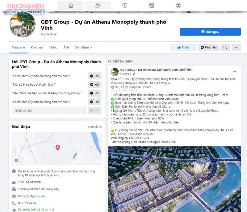Xuất hiện mời chào công khai mua bán những căn biệt thự chưa được hình thành trên nhóm Bất động sản Hà Nội Group (Hiệp hội BĐS Hà Nội) và GĐT Group - Dự án Athena Monopoly thành phố Vinh
