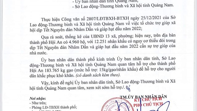 TP Hội An xin hỗ trợ gạo cho người dân nguy cơ thiếu đói trong dịp Tết
