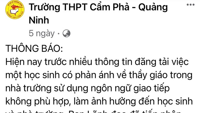 Trường THPT Cẩm Phả: Sớm có kết luận về vụ thầy giáo cấp 3 bị tố nhắn tinh tán tỉnh nhiều nữ sinh