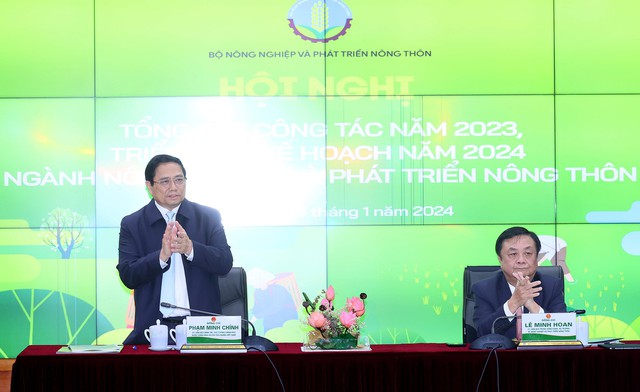 Thủ tướng Phạm Minh Chính dự hội nghị tổng kết năm 2023, triển khai nhiệm vụ năm 2024 của ngành nông nghiệp và phát triển nông thôn do Bộ NN&PTNT tổ chức (Ảnh: VGP/Nhật Bắc)