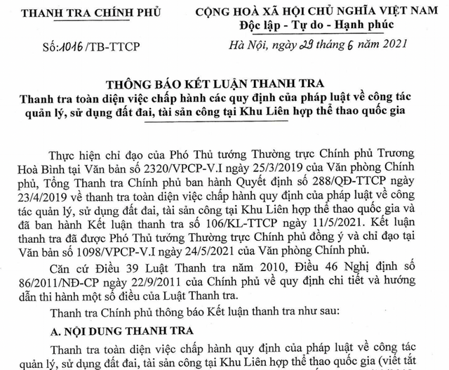 Vi phạm của Khu Liên hợp thể thao quốc gia gây thất thoát gần 800 tỷ đồng - Ảnh 1.